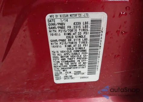 2014 Nissan Rogue Select S z USA, uszkodzony, nr VIN JN8AS5MT2EW101887